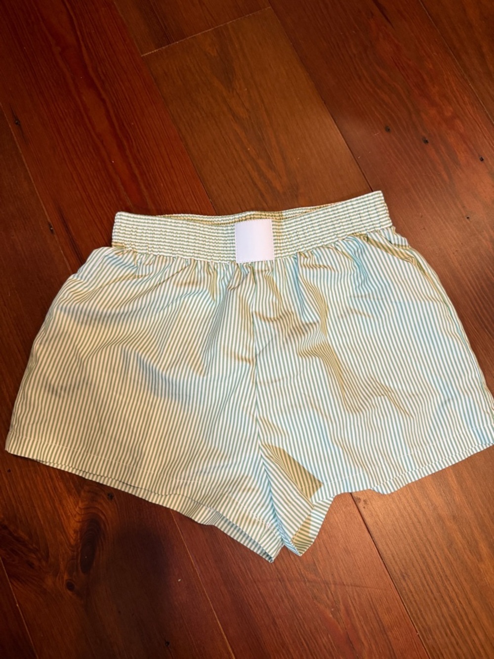 Striped Elastic-Waist Women’s Shorts in Green and White stripe